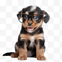 聪明的小狗图片_戴着眼镜的可爱狼狗幼犬
