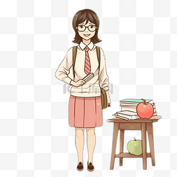 教师节教师桌子苹果卡通