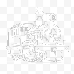 火车着色页与蒸汽轮廓素描 向量