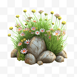草丛石头小花粉色