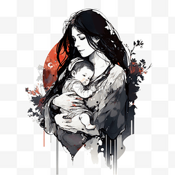 母亲节快乐水彩插画图片_母亲拥抱婴儿母亲节节日庆祝图案