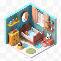 3d房间模型婴儿房彩色可爱图案