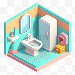 3d卡通模型图片_3d房间模型浴室橙蓝粉色图案