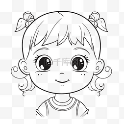 简单页眉图片_卡通小女孩的脸着色页轮廓素描 