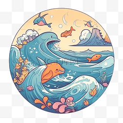 海洋日海浪鲸鱼插画
