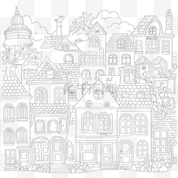 城市印刷房屋建筑轮廓素描图画书