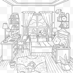 室内线条图片_孩子的房间是用黑白轮廓素描画的