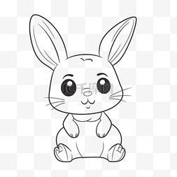 卡通线描兔子图片_可爱的卡通兔子在白色背景打印和