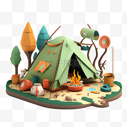 帐篷绿色可爱卡通插画
