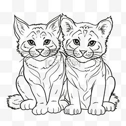 小猫和图片_两只小猫并排坐着着色页轮廓素描