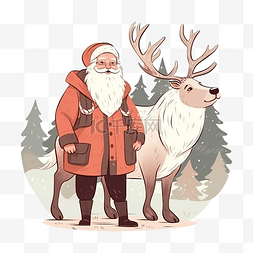 圣诞老人与麋鹿可爱插画