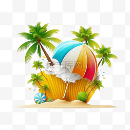 夏天沙滩上图片_沙滩太阳伞雪糕岛