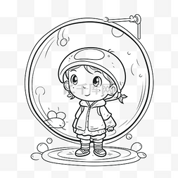 一个水下卡通女孩在气泡轮廓素描