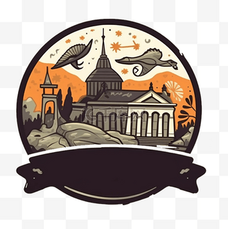 正面鱼图片素材_博物馆日建筑卡通贴纸