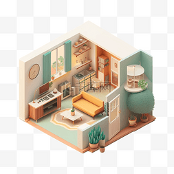 家具平面模型图片_等距房子插图
