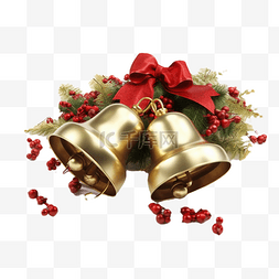 金色新年挂饰图片_圣诞节红色蝴蝶结金色铃铛真实效