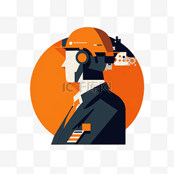 工程师橙色黑色平面人物卡通