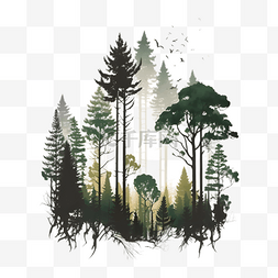 森林剪影图片_森林剪影绿色插画