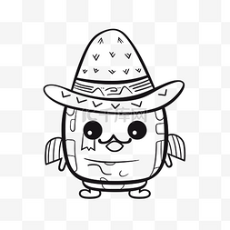 线描帽图片_可爱的墨西哥小人物戴着帽子轮廓