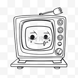 卡通画的旧电视与快乐的脸和嘴轮