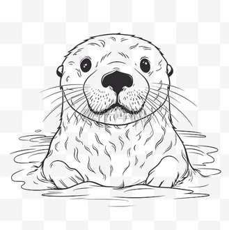 水中的水獭在白色背景上着色页轮廓素描 向量