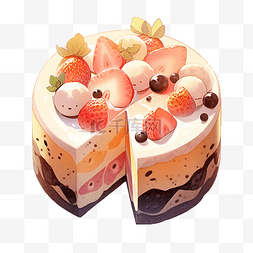 切蛋糕素材图片_切了一块的草莓奶油蛋糕