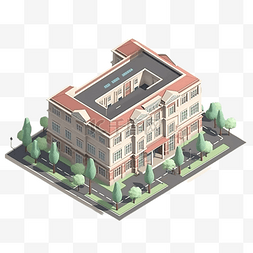 欧式房子卡通图片_学校大树环绕大楼