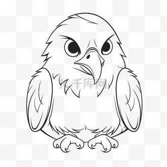 可爱的小白头鹰着色页轮廓素描 向量