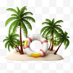 夏天海滩泳圈椰树插画