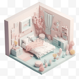 家具平面模型图片_房间家具可爱立体