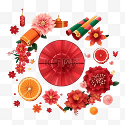 卡通烟花图案图片_春节水果红色圆环真实效果