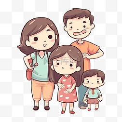 卡通一家四口人物图片_家庭日可爱卡通父母