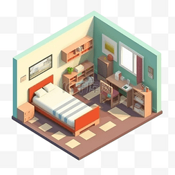 3d房间模型绿色褐色地板立体