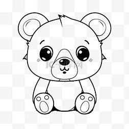 动物玩具手绘图图片_可爱的小黑白熊着色页轮廓素描 