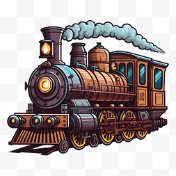 火车棕色复古卡通图案