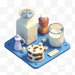 卡通奶制品图片_牛奶蛋糕营养食物