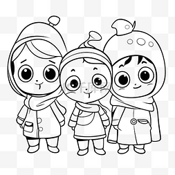 生完孩子图片_三个孩子在冬天的轮廓素描中站在