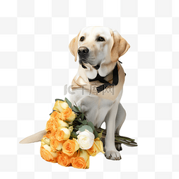 家养植物图片_导盲犬拉布拉多犬与花束