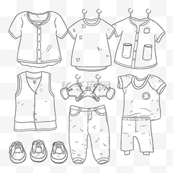儿童服装图案构成图片_用于着色轮廓草图的儿童服装和玩