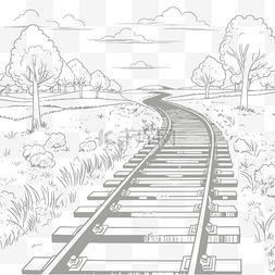 铁路线描图片_铁轨成人着色页矢量插图着色页jpg
