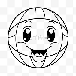 黑白色的球图片_排球球快乐的脸绘图轮廓草图 向