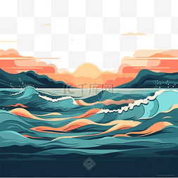 蓝色海底卡通图片_海洋日大海日出美景