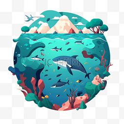 珊瑚插画图片_海豚珊瑚世界海洋日装饰
