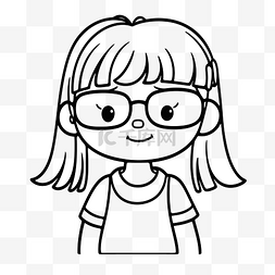 卡通女孩戴眼镜为孩子着色页轮廓