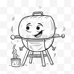 一个微笑的烧烤架着色页轮廓草图
