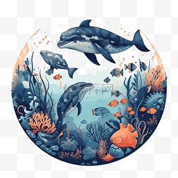 蓝色水鱼图片_海洋日海豚植物