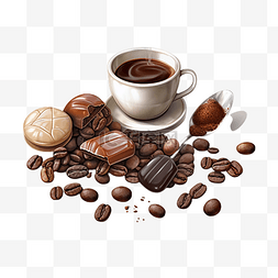 黑咖啡插画图片_咖啡杯子饼干