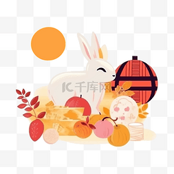 中秋节兔子白色卡通