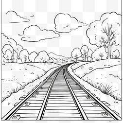 乡村铁路轨道的图像着色页轮廓草