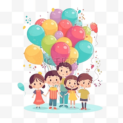 儿童玩气球图片_儿童节气球插画
